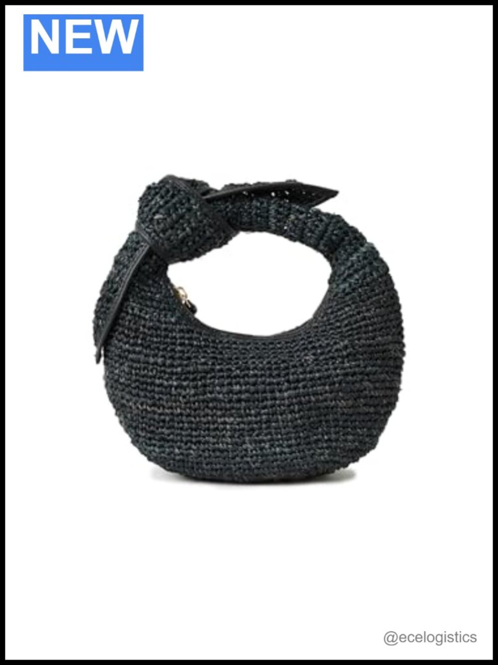 Raffia Hobo Handbag with Knotted Handle Leather Trim Clutch